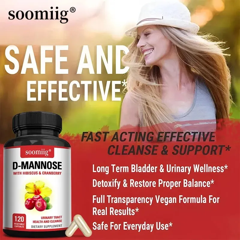 D-Mannose with Hibiscus & Cranbrry Supplement Support Urinary Tract Bladder Health and Reduce Urinary Tract Infections Non-GMO