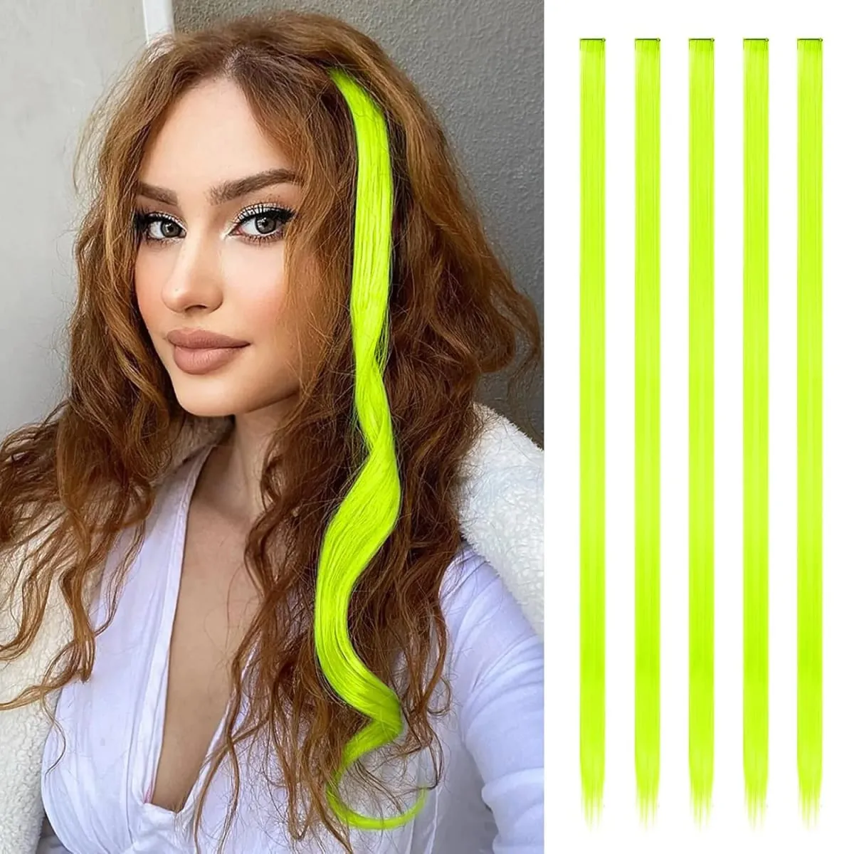 Synthetic 5PCS Colorful Hair Extensions Party Highlights Colorful Clip in Hair Extensions Straight Hairpieces for Women Girls — image 21