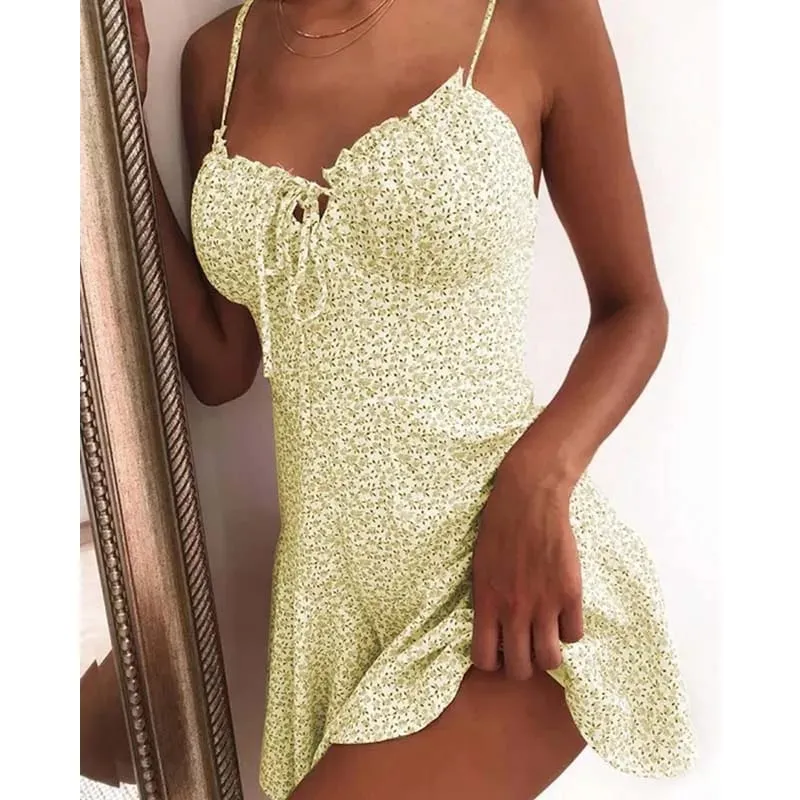 Floral Print A Line Mini Dresses Sexy Lady Dating Camisole Strapless Backless Dress Boho Solid Beach Clothing — image 4