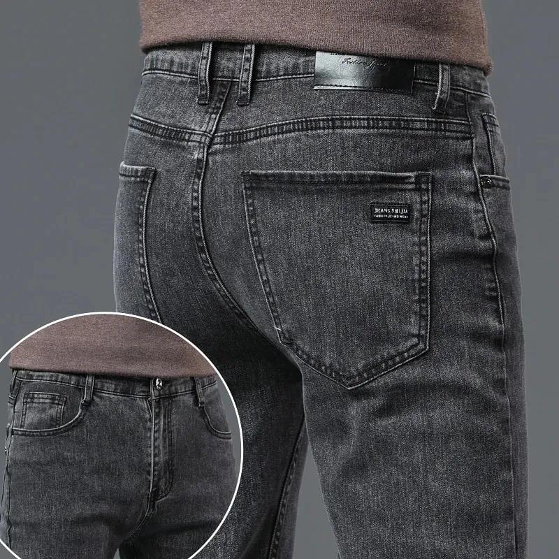 Black Gray Men's Classic Straight Stretch Jeans Autumn Business Casual Comfortable Regular Fit Denim Pants Male Trousers — image 11