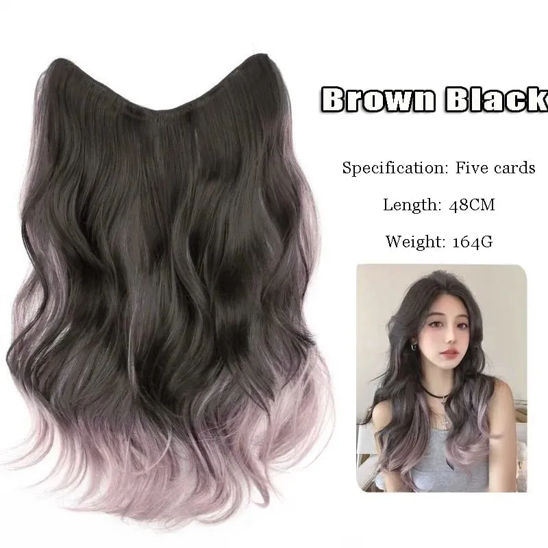 Synthetic Gradient Parisian Painting Dyed Wig Hair Extension Natural Fluffy One Piece Big Wave Long Curly Hair Extension Piece — image 10