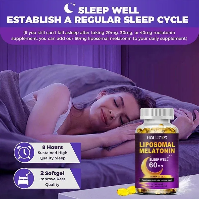 Melatonin 60mg with Vitamin D3 K2 Chamomile for Sound Sleep Cycle Immune & Antioxidant 150 Softgels Capsules