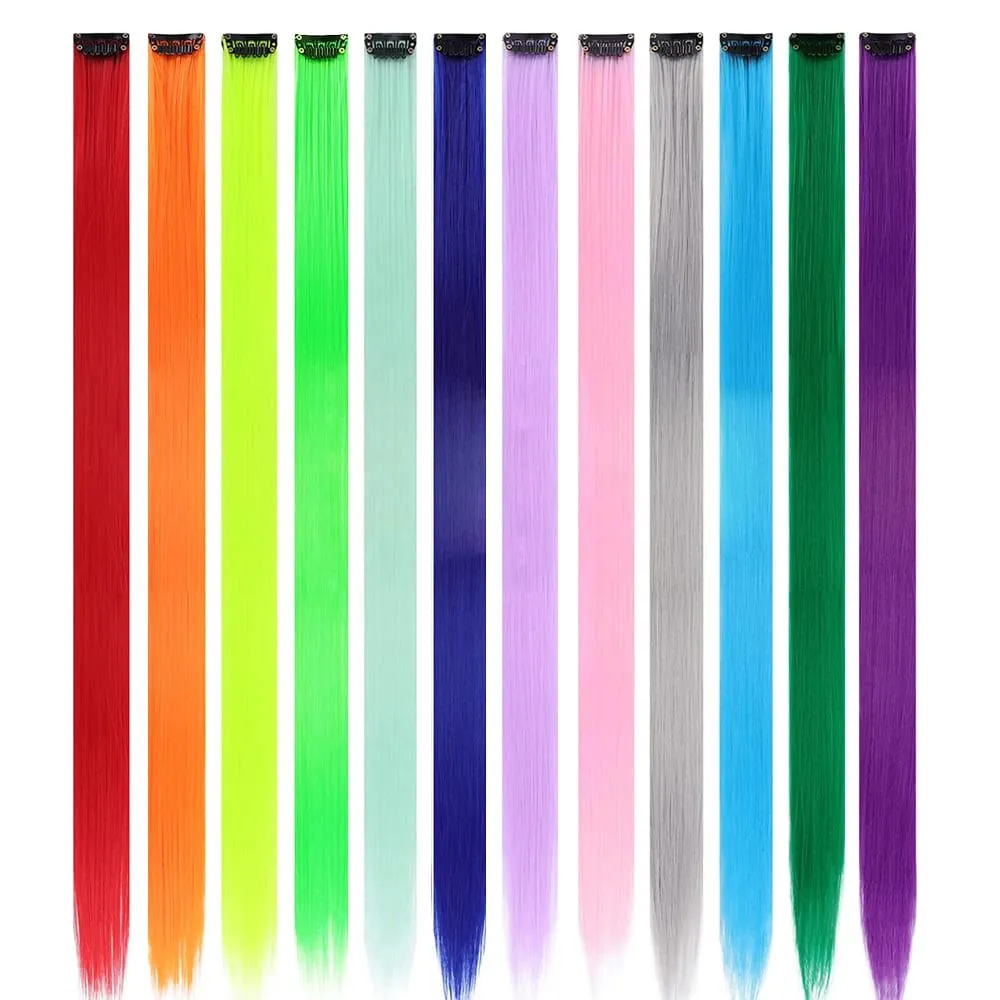 22 inches12pcs/pack Colored Party Synthetic Clip in Hair Extensions for Girls Multi-colors Straight Hair Synthetic Hairpieces — image 7