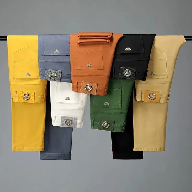 Seven-Color Stretch 97% Cotton and 3% Spandex Jeans Men Trendy Wild Simple High-End Slim-Fitting Small Straight Casual Trousers — image 3