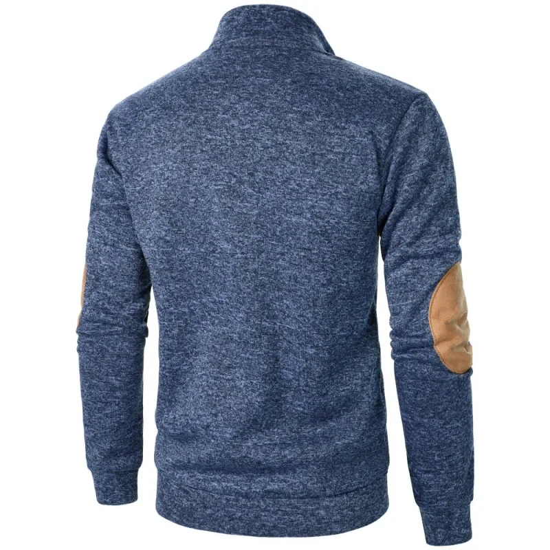 Men's Autumn Sweatshirt Patchwork Contrast Color Hoodies Stand Collar Men Botton Down Vintage Pullovers — image 3