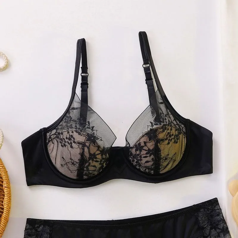 여성 브래지어와 팬티 세트 우아한 레이스 Bralette 무선 삼각형 컵 없음 Underwire 속옷 얇은 모여 컴포트 란제리 세트 — image 5