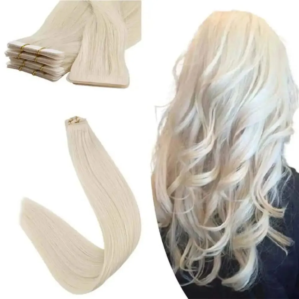 [12 Months] Ugeat Virgin Injection Tape Extension Wear Invisible Platinum Blonde 10A Grade Durable Longevity