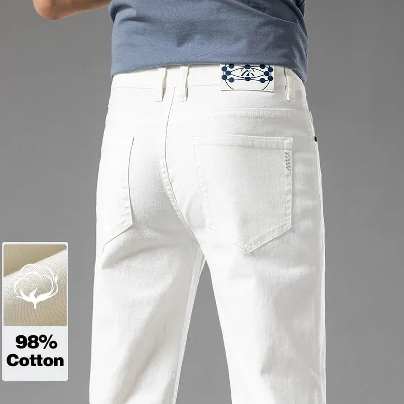 New Summer 98% Cotton Men's Business Casual Jeans Straight Soft Stretch Fabric Baggy Denim Pants Male Brand Trousers — image 1