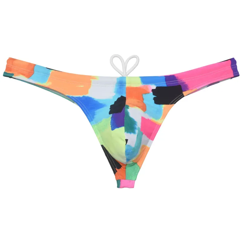 Sexy Swim Thong Men's Swimwear Bikini Briefs Drawstring Quick-dry Elastic Underwear Pouch Beach Tangas Surfing Poolside