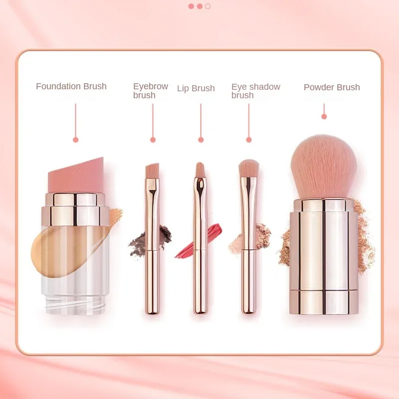 5 In 1 Portable Retractable Makeup Brushes For Foundation Eyebrow Lip Eyeshadow Loose Powder Cosmetic Set Makeup Brush Tools — image 6