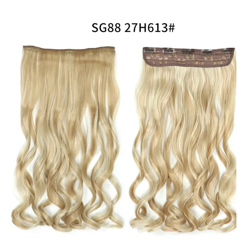 Long Straight Curly One Piece 5clips Clip-in Extensions 22Inch Heat Resistant Hairstyles Colour Mix Blonde Hair Piece For Women — image 29