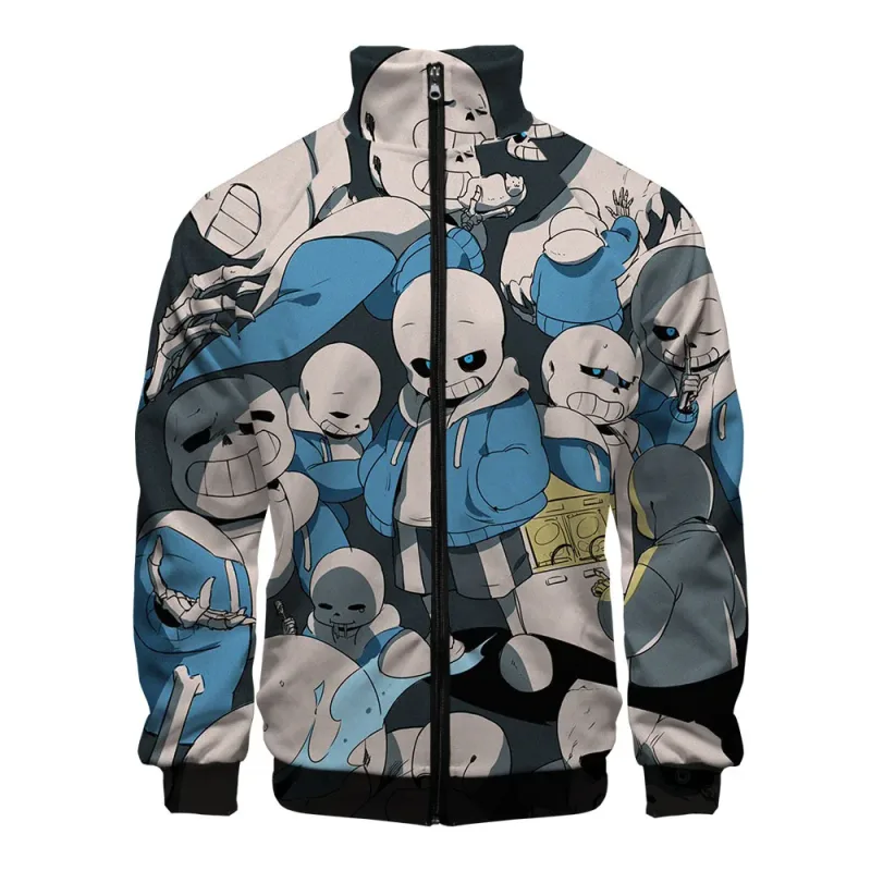 Luxuriöse beliebte Sans Undertale 3D-Druck-Reißverschluss-Raglanjacke Windjacke Jungen/Mädchen Bequeme Stehkragenjacken Mäntel