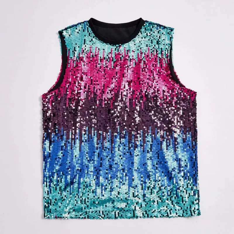2025 Fashion Pullover Sleeveless Multi-color Sequined T-shirt/vest for Women Urban Street Style Multicolored Women's Tank Top — image 6