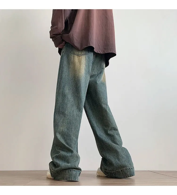 Distressed Vintage Blue Jeans Pants Men Wide-leg Denim Trousers Male Oversize Streetwear Fashion Casual Baggy Straight Jeans — image 9