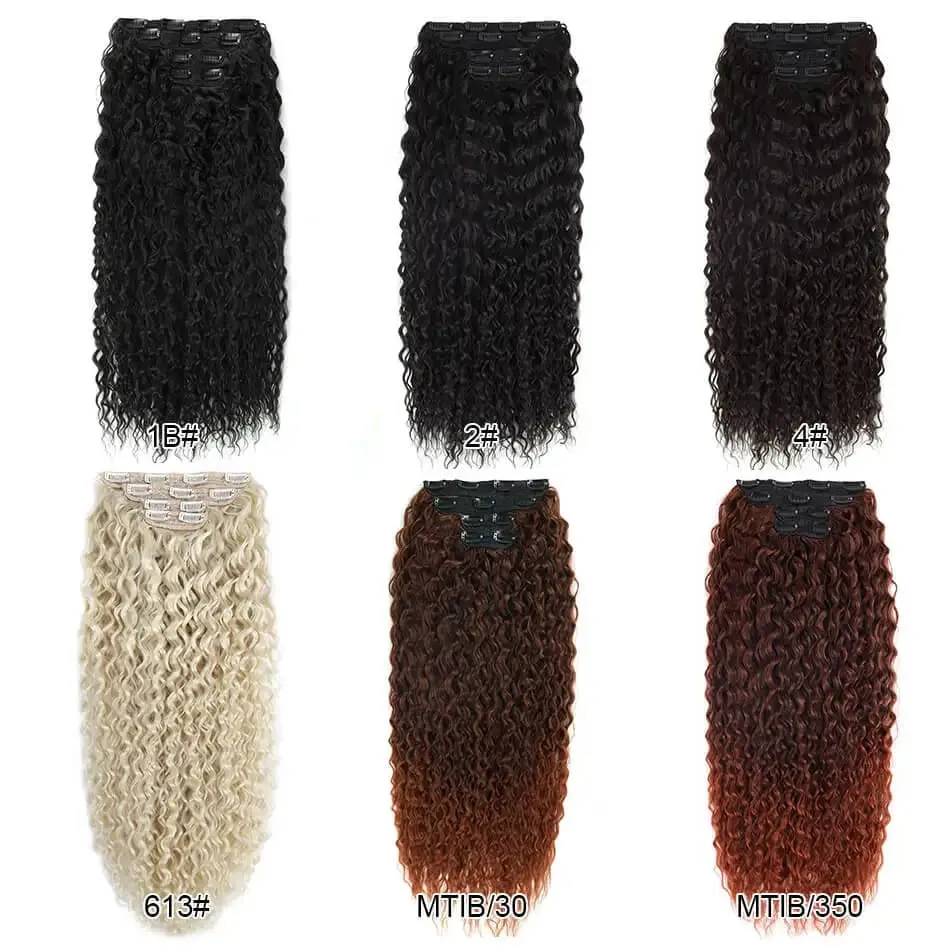 Synthetic Kinky Curly Clip-in Hair Extensions Super Long Water Wave Clip In Hair 160grams 4 Pcs Full Head Hair Pieces