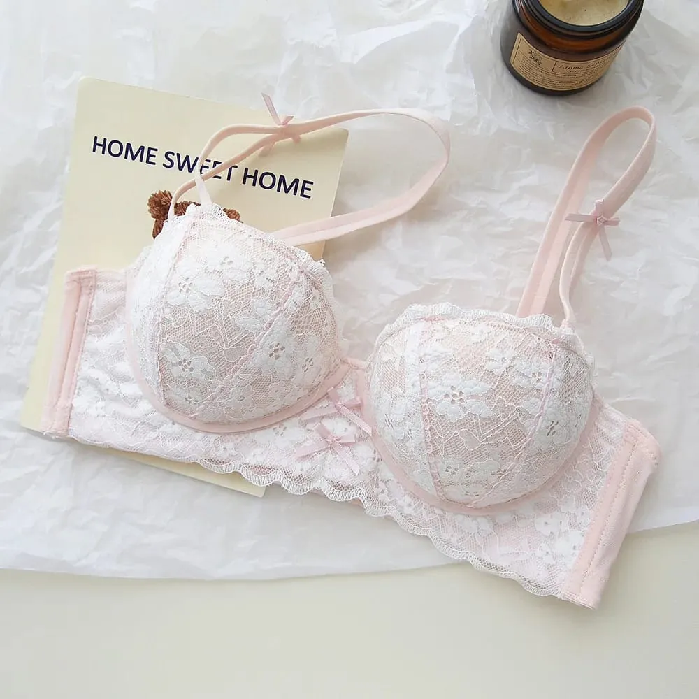 Ensemble de soutien-gorge en dentelle française pour femmes, ensemble de Lingerie Push Up sans fil, petit buste rehausseur, brassière et culotte, sous-vêtements 32 à 38 — image 6