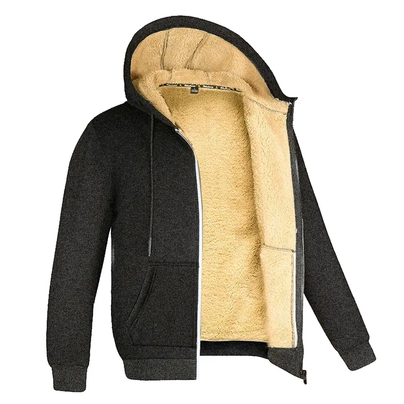 Men Winter Lambswool Zipper Hoodies Cotton Jacket Men's Thicker Plus Size Warm Jacket Top Fleece Black Coats Male Jackets — image 5