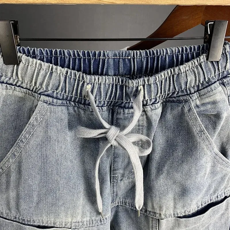 new Autumn Luxury streetwear Korean Harajuku Stretch Men's Slim Solid Denim Casual Pencil Pants baggy jeans cargo trousers men — image 3