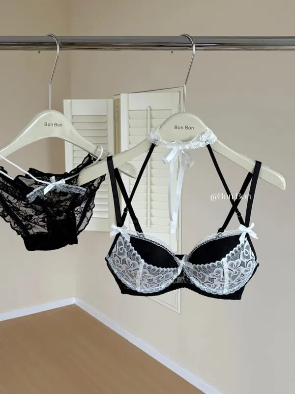 French Romantic Halter Neck Lace Bra Set Women Push‑Up Support Soft Stretchy Lingerie Underwear Small Bustセクシーな S-XL — image 9