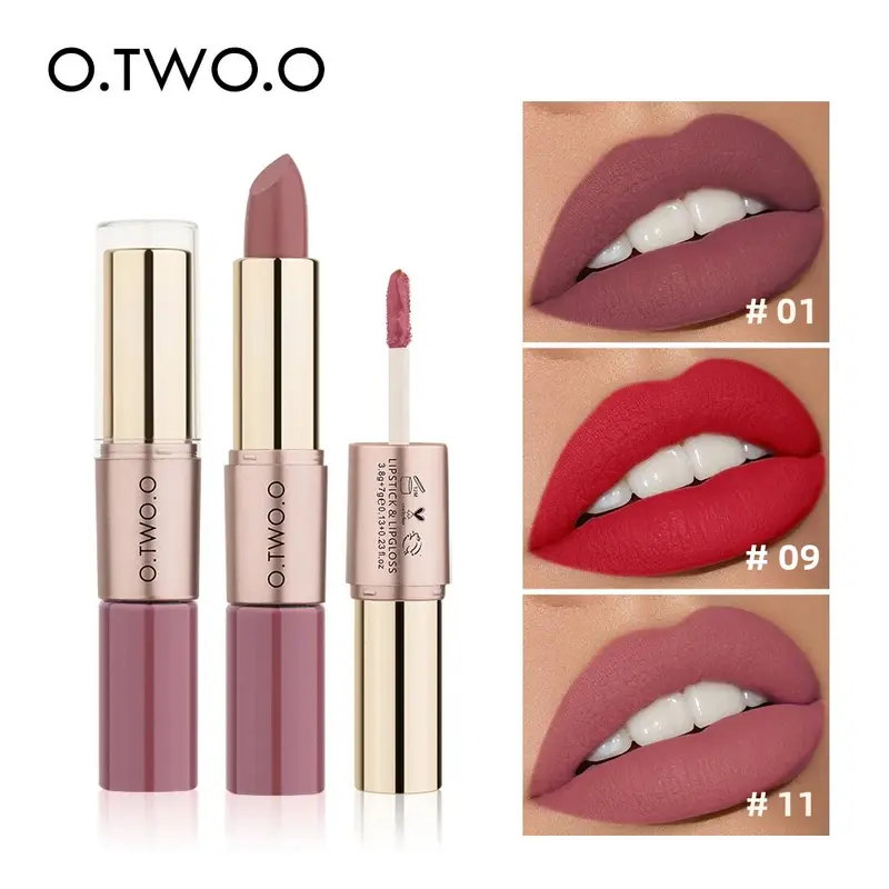 O.TWO.O 2 en 1 Lápiz labial Mate Brillo de labios Cosméticos Pintalabios impermeables Batom Mate Labios Maquillaje Colorete 12 colores Lápiz labial — image 2