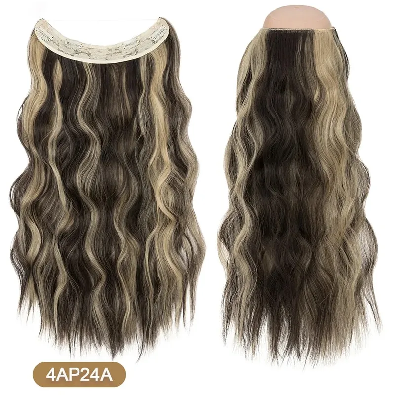 Synthetic Invisible Wire Hair Extensions Adjustable Long Clip in Wave Curly Secret Hairpiece for Women Fish Line Hair — image 10