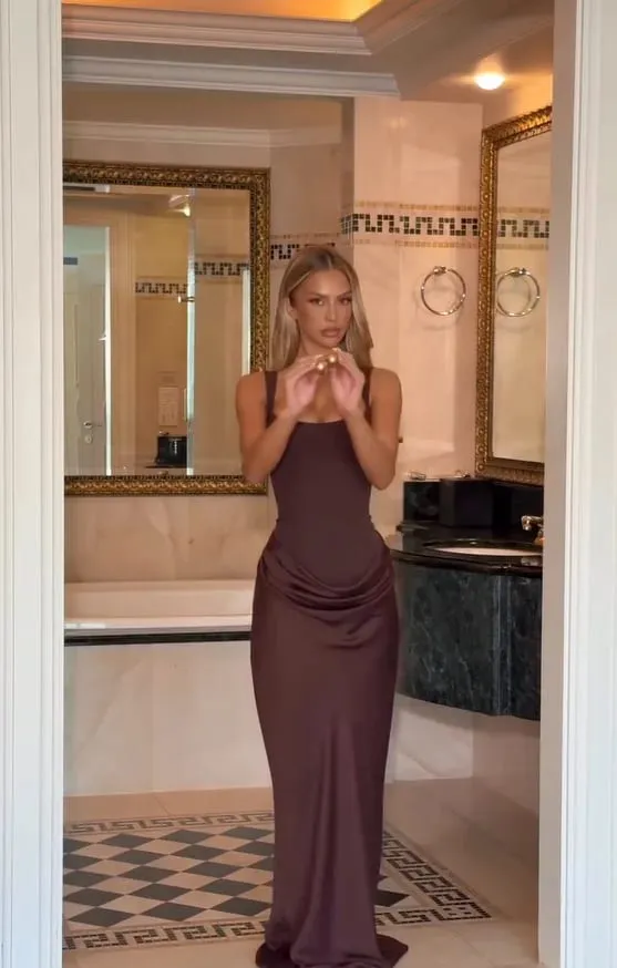 เซ็กซี่จีบชุดสลิงผู้หญิงสแควร์คอ Off-ไหล่เอว Cinching Slim Dresses Lady Evening Party Gowns — image 5