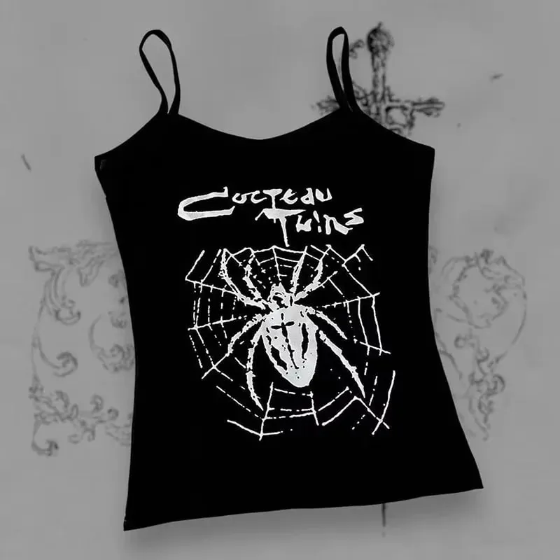 Vrouwen Gothic Spinnenweb Print Cami Tank Top Mouwloos Spaghetti Band Y2K Slim Cropped Hemdje Dark Punk Streetwear Tops — image 2
