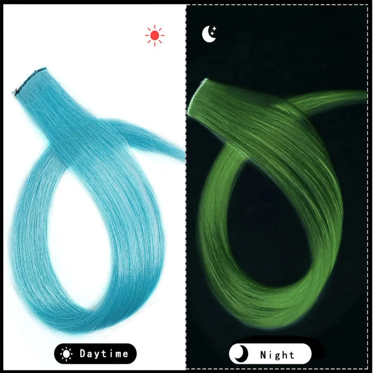 20 Inch Glow in the Dark Hair Extensions Clip Luminous Colored Hairpieces Party Rainbow Hair Clips Synthetic Straight Wig — image 9