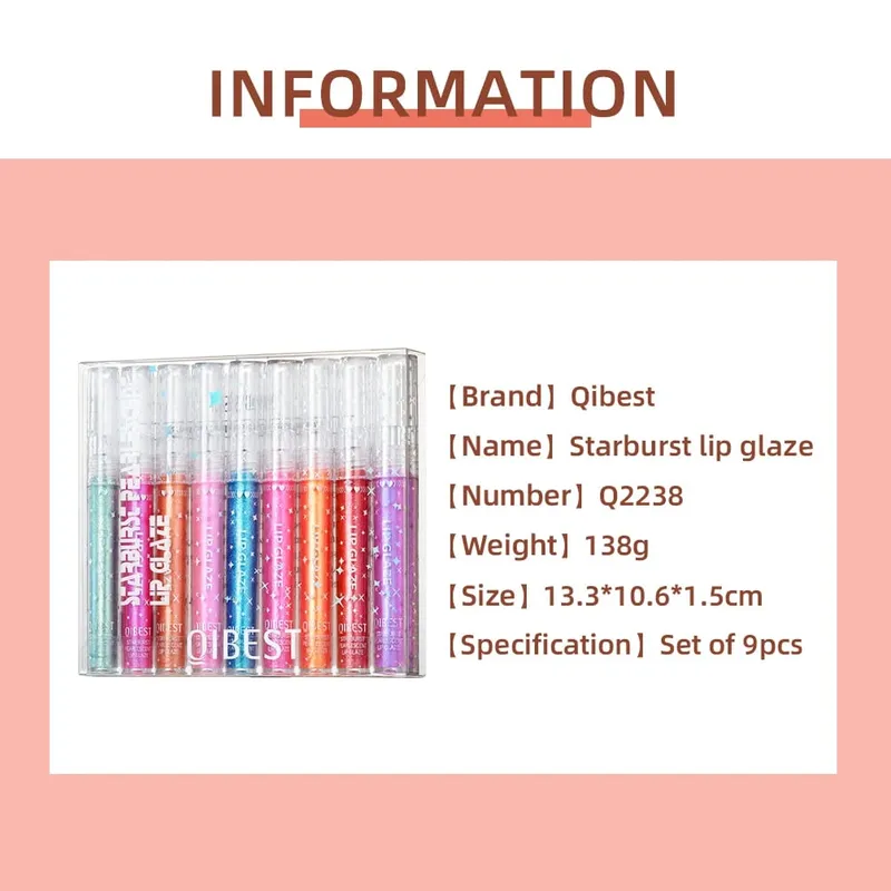 9Pcs/Sets Glitter Lip Glaze Liquid Lipstick Set Shine Lip Gloss Gift Box Natural Moisturizer Waterproof Lips Makeup — image 6