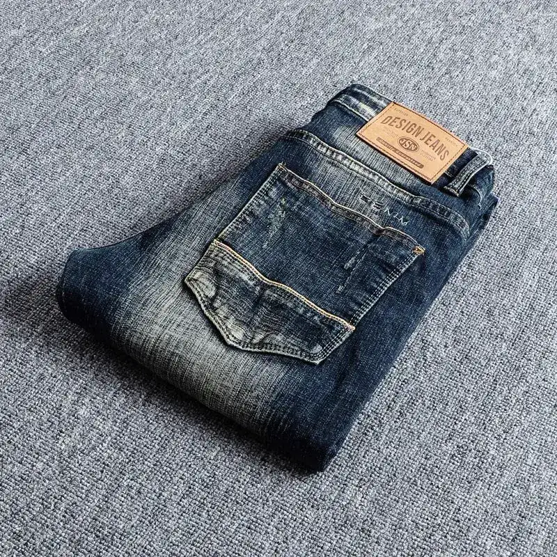 Italian Style Fashion Men Jeans Retro Black Blue Elastic Slim Fit Ripped Jeans Men Trousers Vintage Designer Casual Denim Pants — image 5