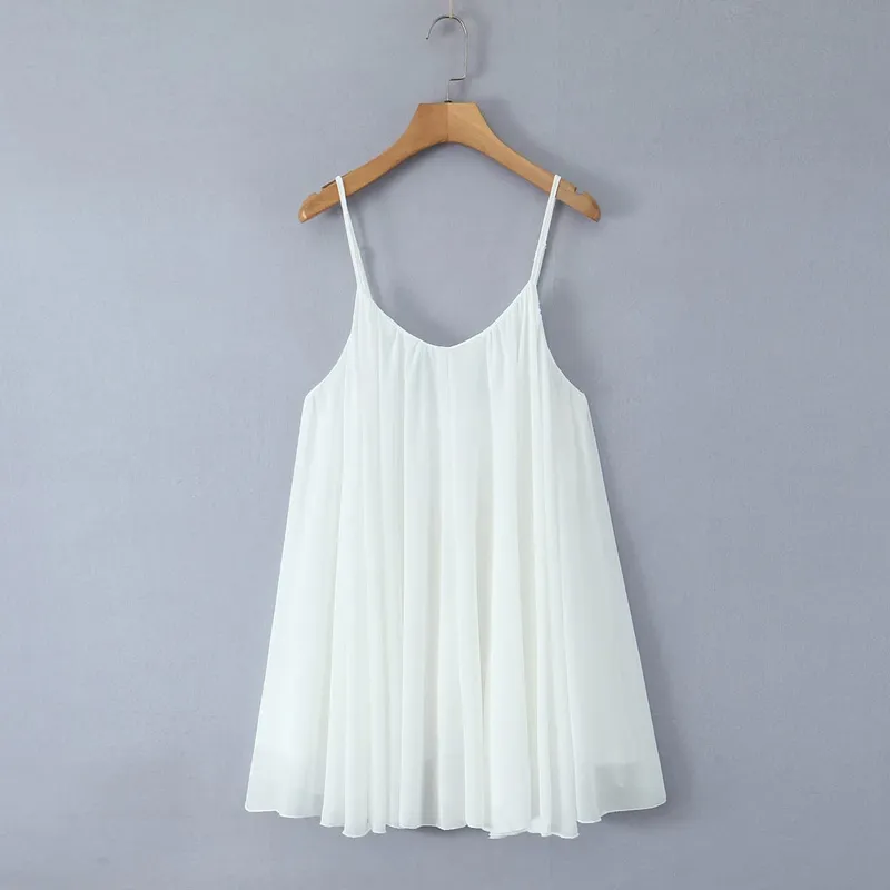 2025 BOHO Kadınlar Beyaz Büyük Backless Sling Elbise O Boyun Geri Fermuar Gevşek Salıncak Mini Kısa Elbiseler Tatil Elbise