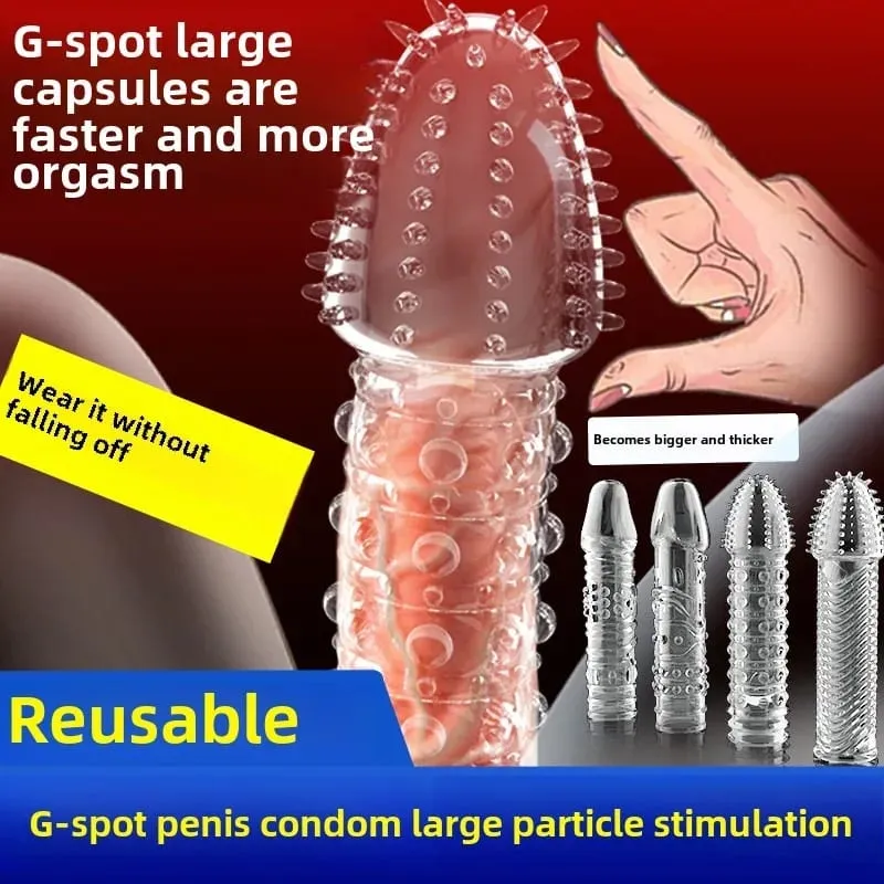 4 Types Crystal Condom Penis Enlargement Sleeve Retarded Ejaculation Adult Sm Games Sex Toys for Men Couples — image 3