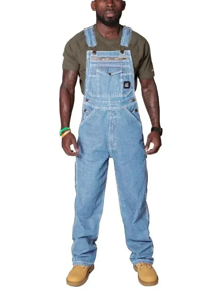 Men's Cargo Trousers Solid Jeans Overalls for Men Fashion Denim Jumpsuits Oversized Pants Men Clothing Full Length Tracksuit — image 3