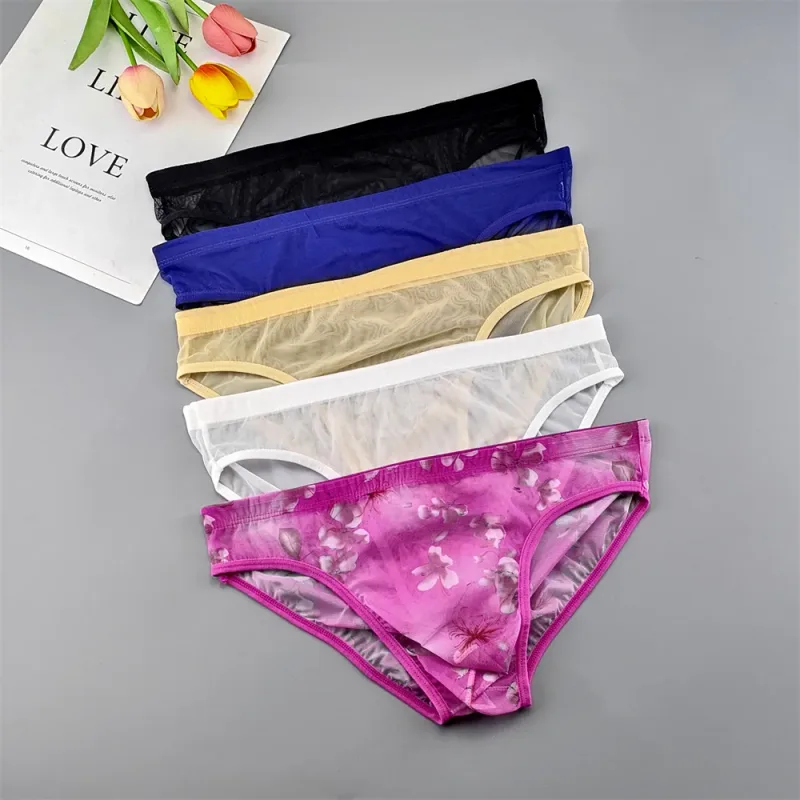 5pcs Transparent Mesh Underwear for Men Ultra-thin Perspective Mid-rise Male Pouch Slips Homme Panties Plus Size — image 8