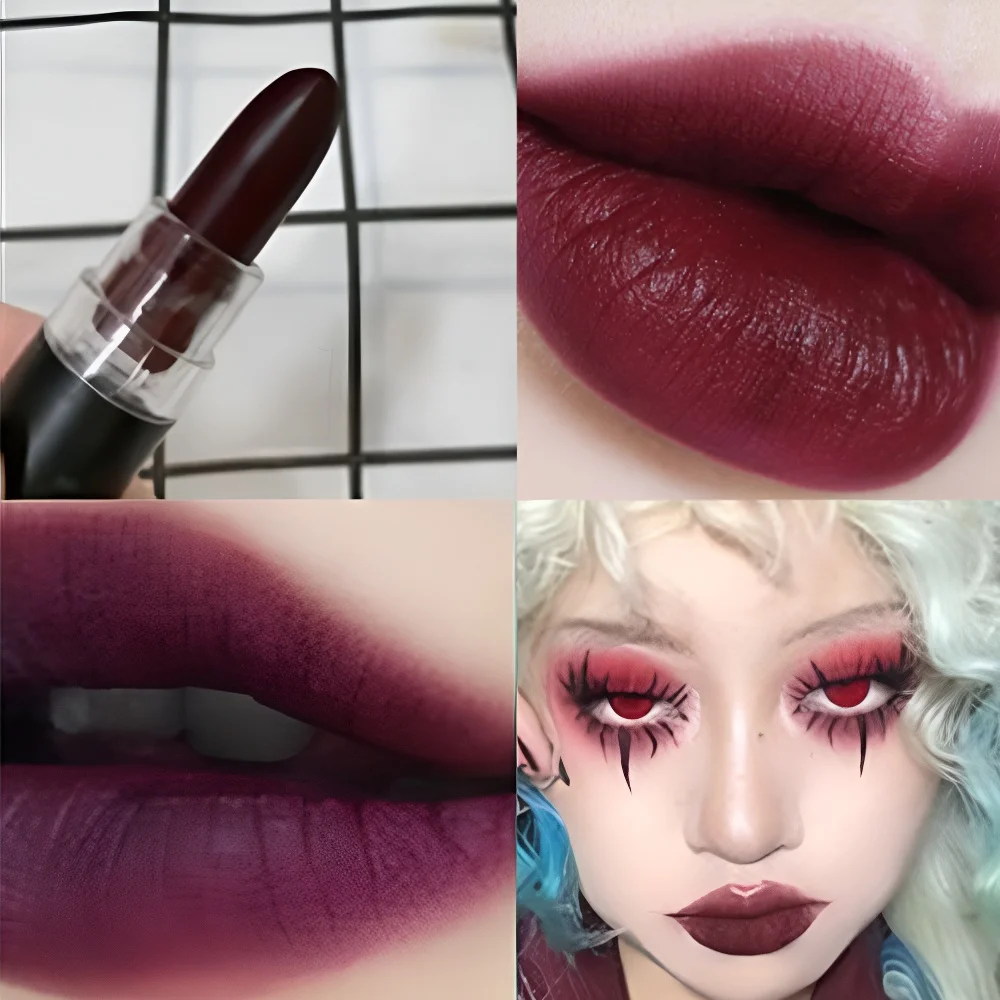 12 Colors Matte Nude Clay Lipstick Vampire Makeup Punk Black Lip Gloss Dark Paint Stick Durable Waterproof Lasting Cosmetics