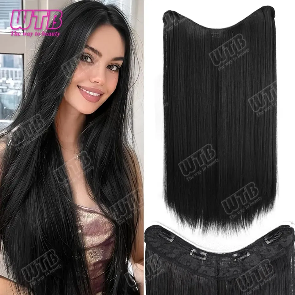 Synthetic 4 Clip In Hair Extensions Long Straight Hairstyle Hairpiece Black Brown Blonde 50CM Natural Fake Hair For Women