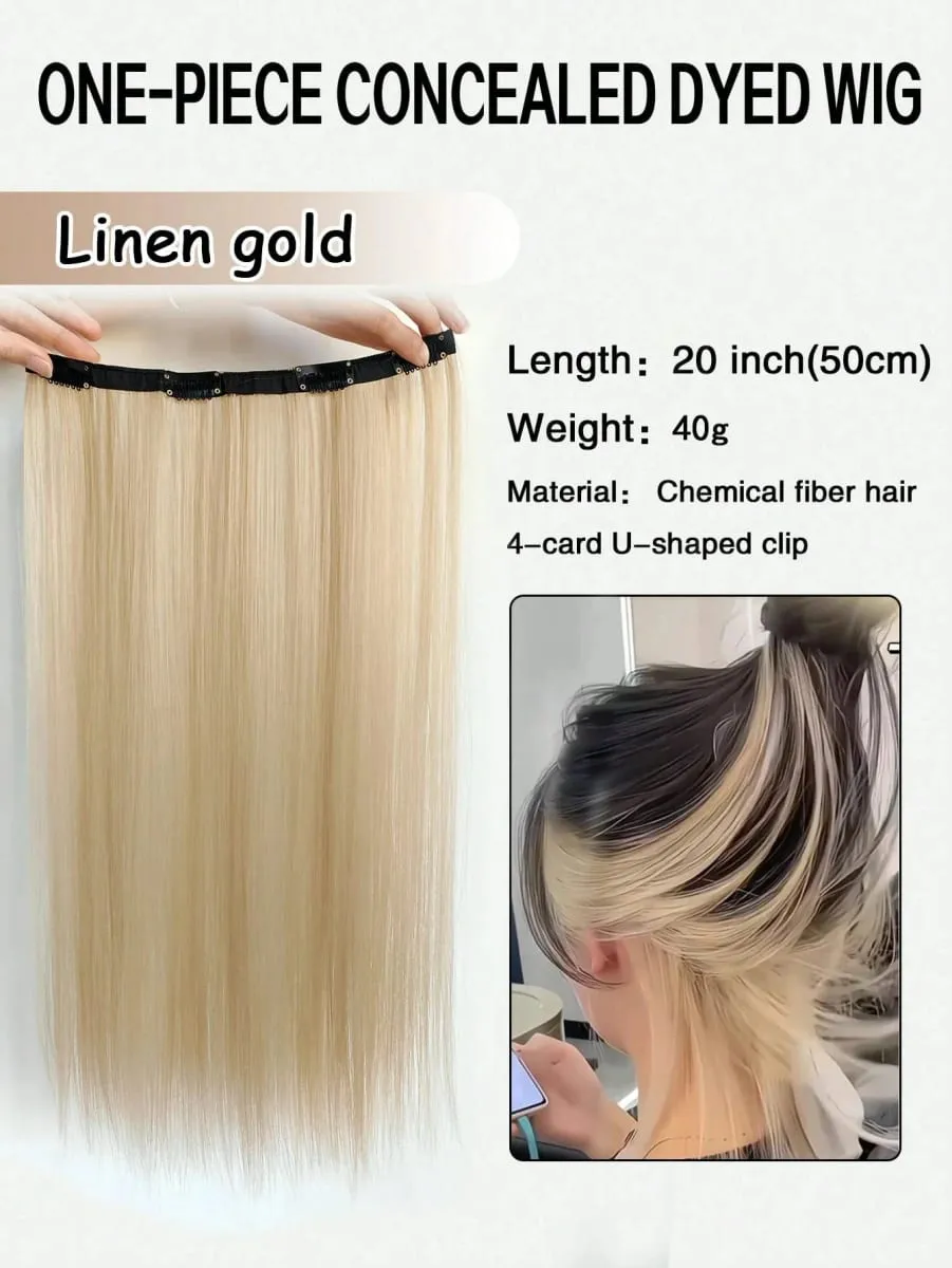 1pc Approx. 20 Inch Long Straight Synthetic Clip-In Hair Extensions Color-Dyed Natural Looking Braids Hair Piece For Women