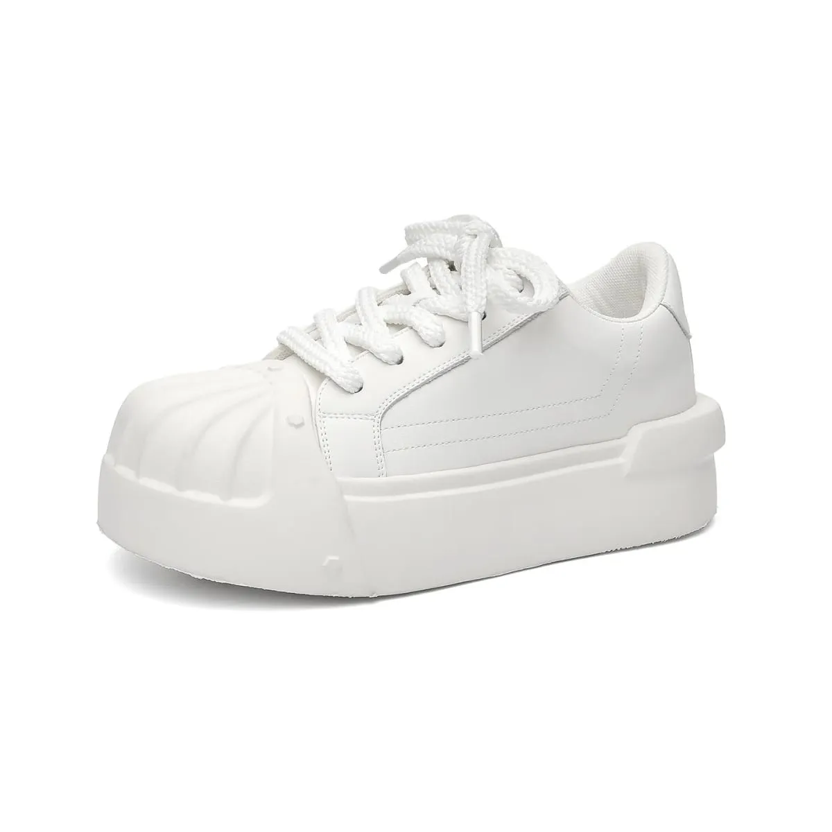 Wanita Lelaki Sneakers Low-top Shell-head PU Kulit Tapak tebal Mentinggikan Uniseks Riadah Bergaya Kasut Retro Lelaki Jurulatih Chunky — image 9