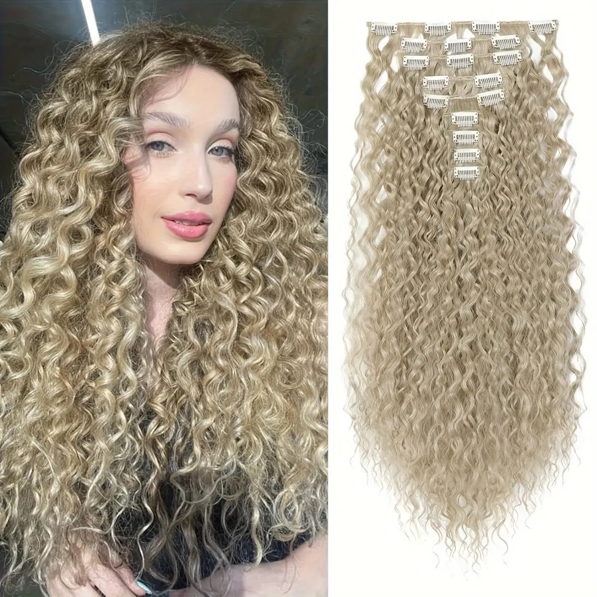 9PCS Excellent Handstitching Clip in Hair Extensions 22 Inch Curly Hair Extension Long Soft Synthetic Hairpieces for Women — image 12