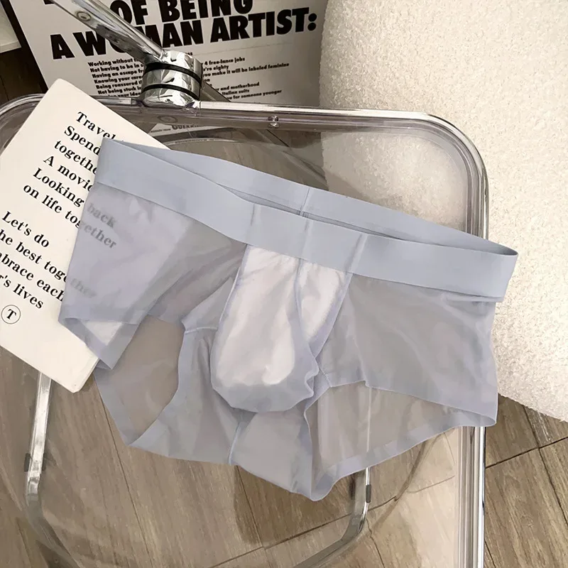Transparente herren Slips Ultra-dünne Eis Seide Schnell Trocken Höschen Sexy U Ausbuchtung Beutel Mann Unterwäsche Atmungsaktive Unterhose cuecas