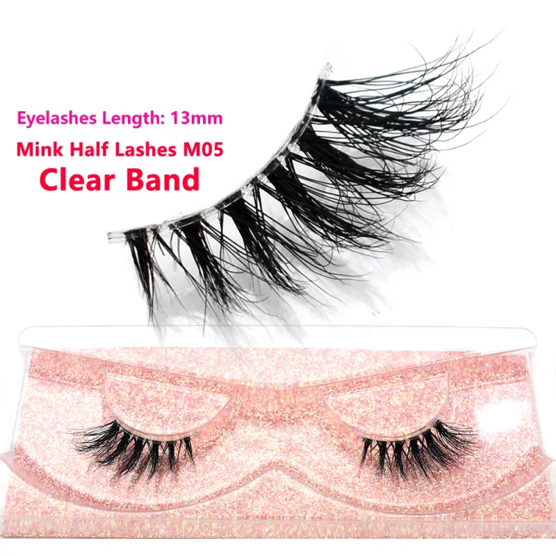 Demi-cils naturels 3D en vison, courts, duveteux, vaporeux, bande croisée, doux, Extension, maquillage — image 27