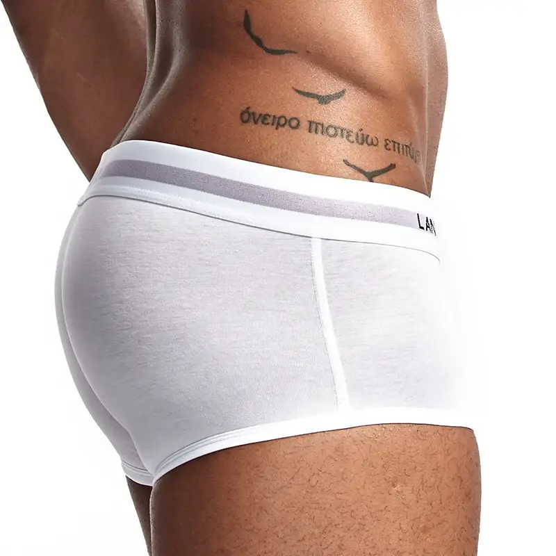 Roupa íntima masculina jovem em U levantada cintura baixa algodão quadrilátero calças cor sólida shorts masculinos grandes — image 8