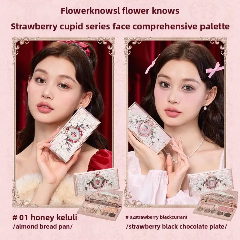 Flower Knows Strawberry Cupid Set trucco professionale per donna Kit completo Confezione regalo Ombretto Crema labbra Blush Set in polvere compatta — image 4