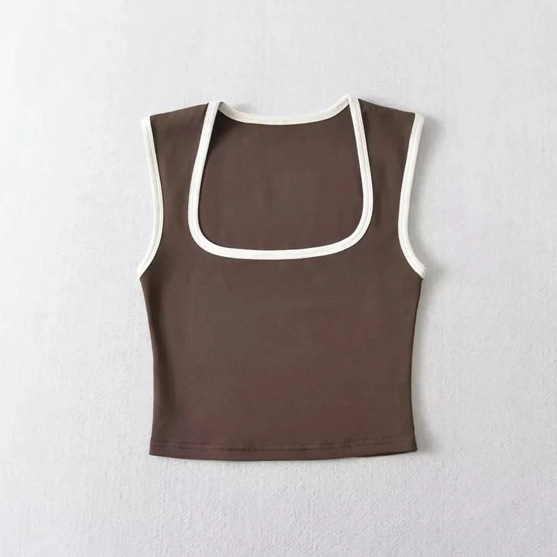 Woman Fashion Slim Solid Contrust Camis Casual Sleeveless Tanks Square Collar Crop Tops Clothing Streetwear Mujer 2024 Y2k — image 11