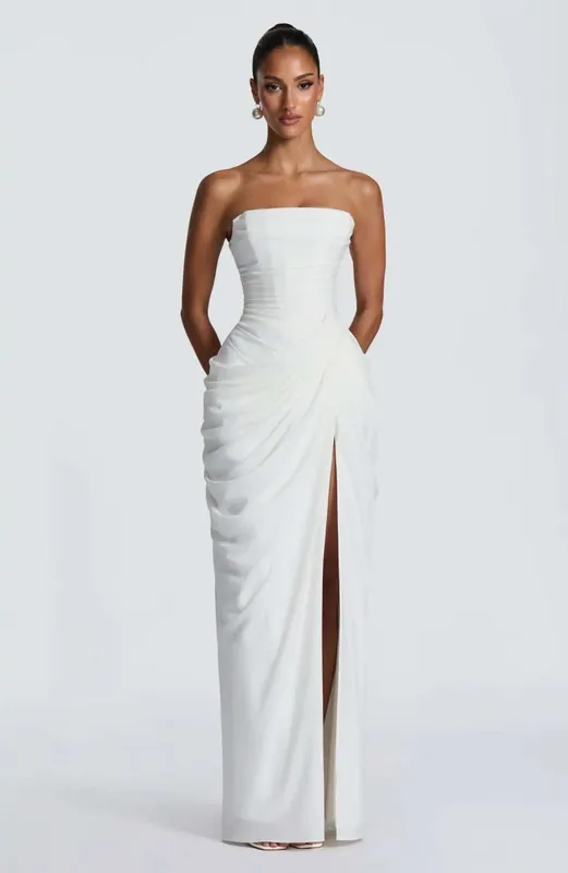 Sexy sólido plissado vestido sem alças senhora chique fora do ombro sem costas cintura alta vestidos divididos feminino 2026 novo vestido de festa à noite — image 11