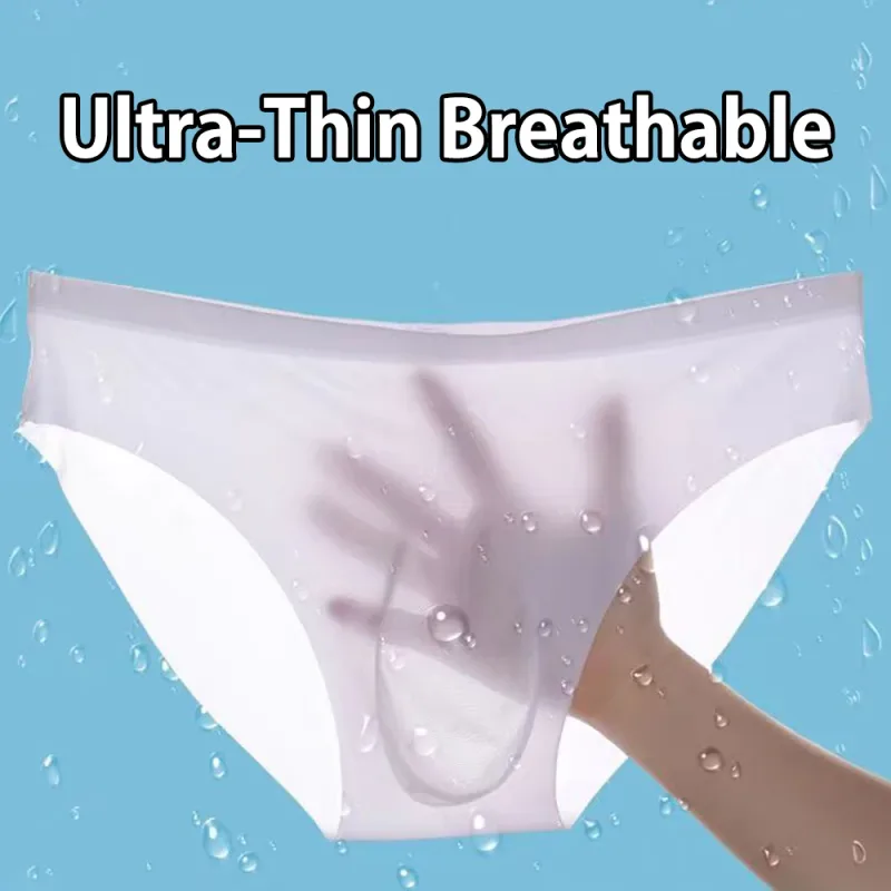 2PCS Sexy Men Briefs Ultra Thin Ice Silk Underwear High Quality Breathable Underpants Summer Transparent Quick-dry Male Panties — image 4