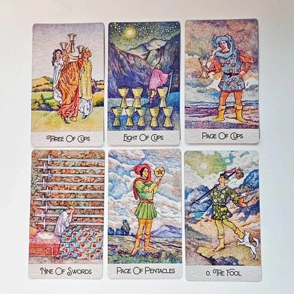 Dicetak pada Stok Kad Timbul Dua Kali 350GSM 12*7cm Dek Tarot Klasik Temui Semula 78 Keping Kad Tarot Dilukis dengan Pen Bola — image 4