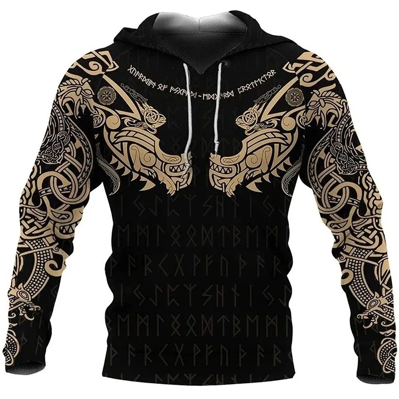 Mens Hoodies Vikings eagle Tattoo Fashion Animal pattern 3D Printed Style Casual Harajuku Hip Hop Pullover Oversized Sudaderas — image 5