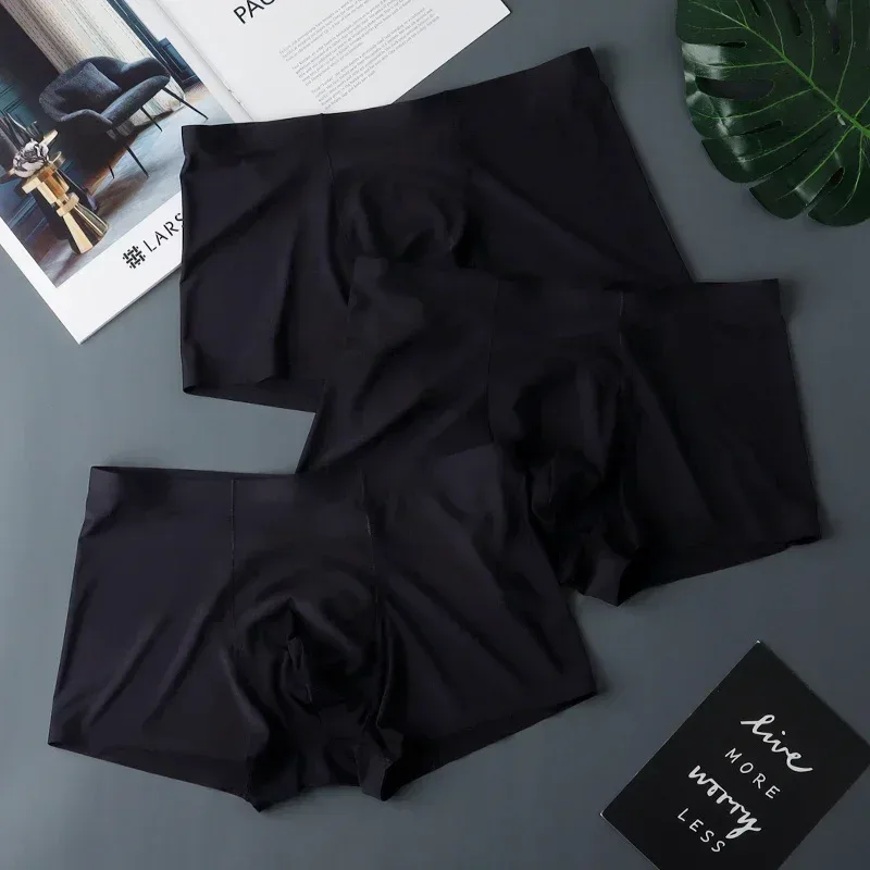 3PCS High Quality Men's Ice Silk Underwear Summer Thin Breathable Seamless Panties Sexy Male Underpants Plus Size