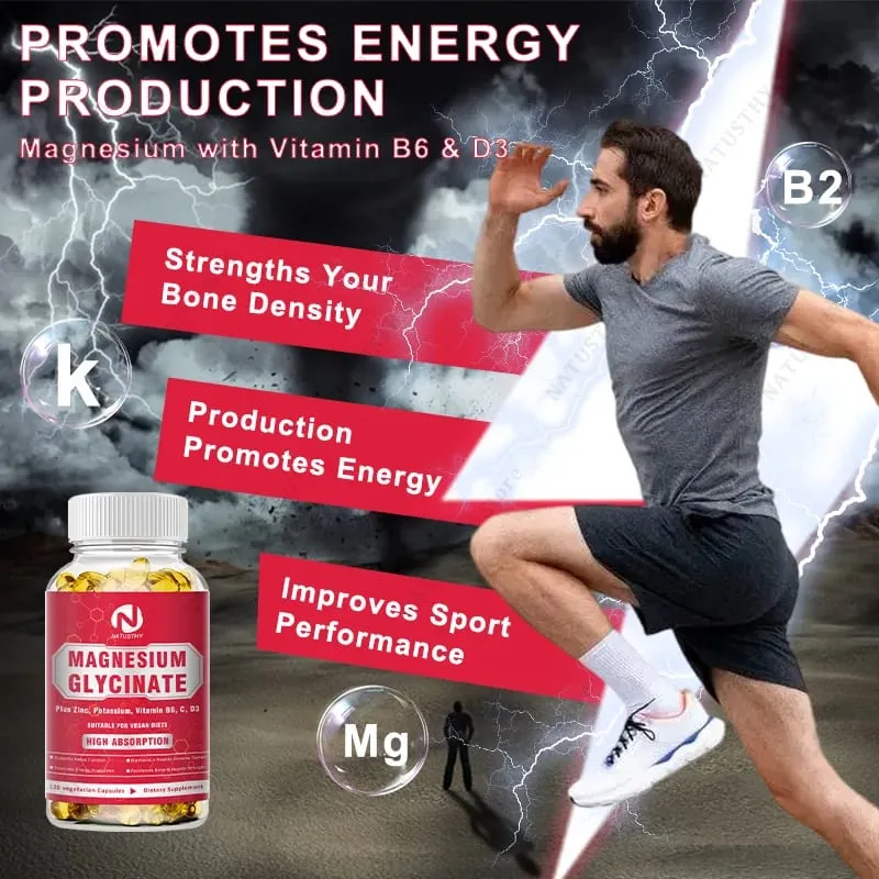 Magnesium Glycinate 500mg Potassium with Zinc For muscles - Nerves - Bones - Heart Health - Leg Cramps - Immune System